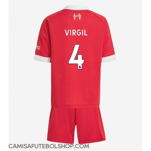 Camisa de time de futebol Liverpool Virgil van Dijk #4 Replicas 1º Equipamento Infantil 2025-26 Manga Curta (+ Calças curtas)